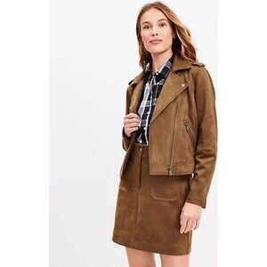 LOFT Faux Suede Moto Jacket Toasted Biscotti Medium Tall NEW $160 RP